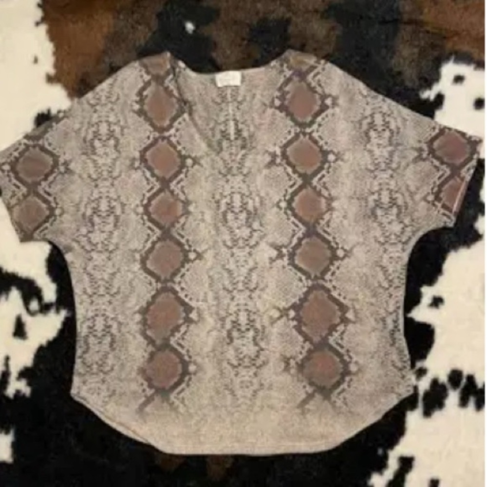 Ember Brown Snake Print V-Neck Knit Dolman Sleeve Top Size L